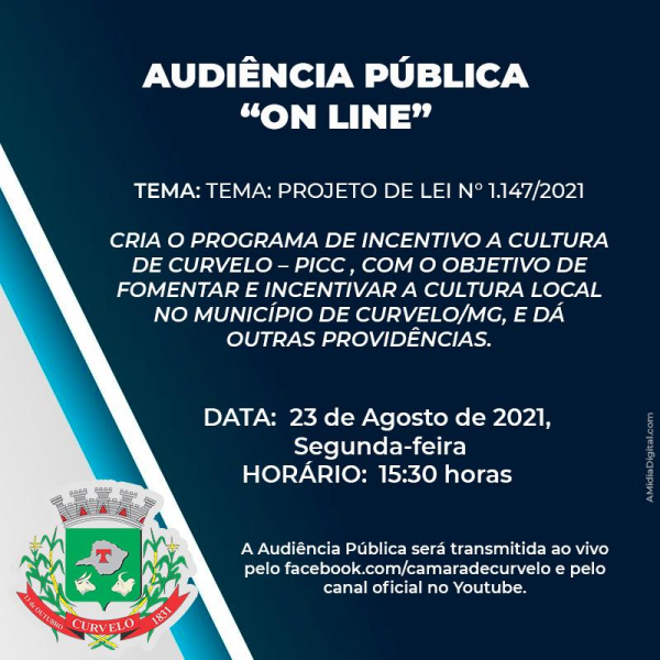 AUDIÊNCIA PÚBLICA - PROJETO DE LEI 1.147/2021 - PROGRAMA DE INCENTIVO A CULTURA DE CURVELO
