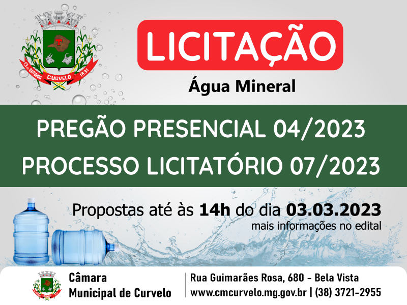 LICITAÇÃO - PREGÃO PRESENCIAL 04/2023 - AQUISIÇÃO PARCELADA DE ÁGUA MINERAL