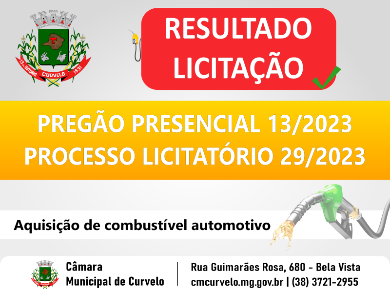 RESULTADO - PREGÃO PRESENCIAL 13/2023 - AQUISIÇÃO DE COMBUSTÍVEL AUTOMOTIVO